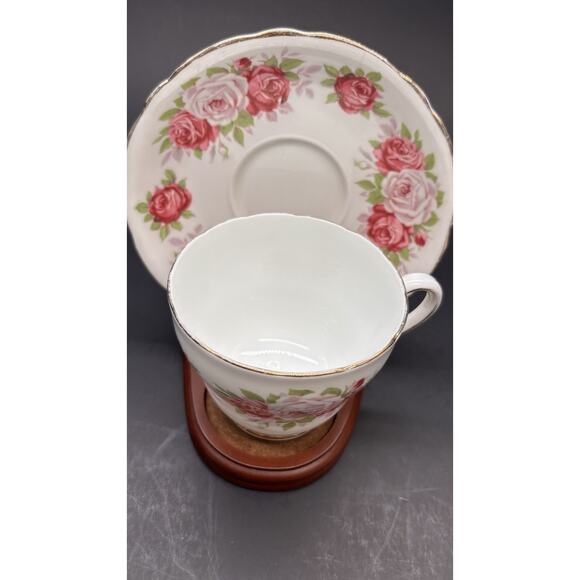 Vintage Pink Floral ADDERLEY fine bone China teacup cup saucer made in England, - Picture 3 of 11